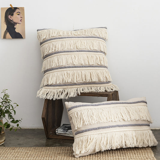 Luna Fringe Nordic-Inspired Cotton & Hemp Pillow Cover