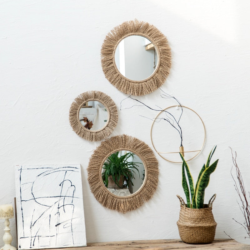 Rustic Charm Hemp Rope Mirror - Wall Hanging Elegance