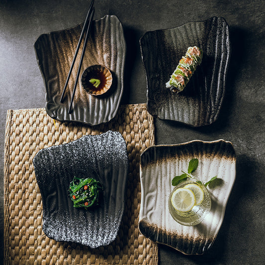 Artisanal Obsidian Porcelain Sushi Plate - Contemporary Irregular Design