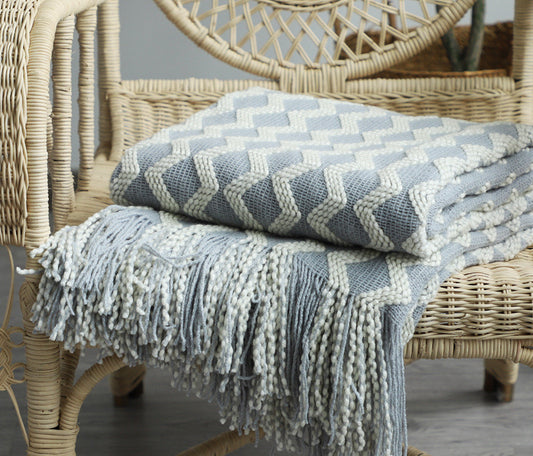 Scandinavian Style Luxe Knit Throw Blanket with Tassel Accents