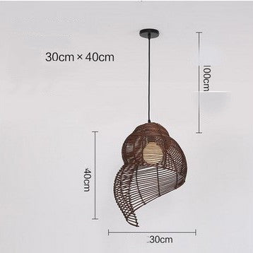 NEW Snail Rattan Pendant Light, Creative Art Southeast Asia Vintage Pendant Lamp Reading Room Wicker Light