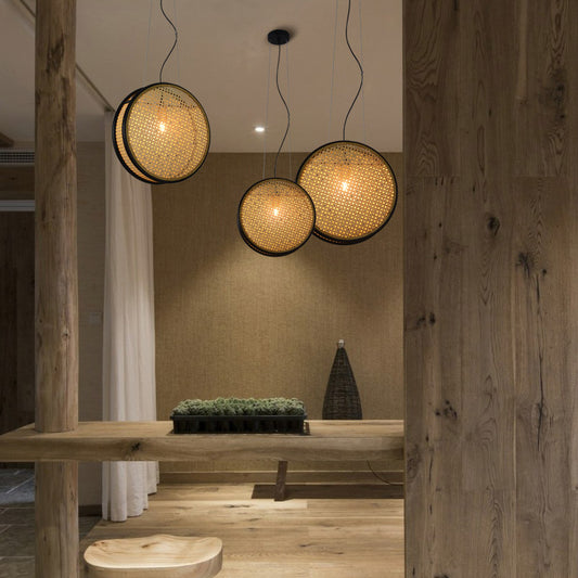 Rustic Rattan Orb Chandelier - Ambient Lighting for Dining Spaces
