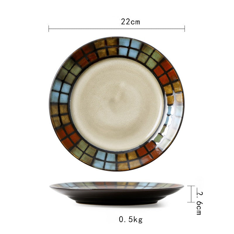 Azure Blossom Ceramic Plate - 8" Japanese Vintage-Inspired Tableware