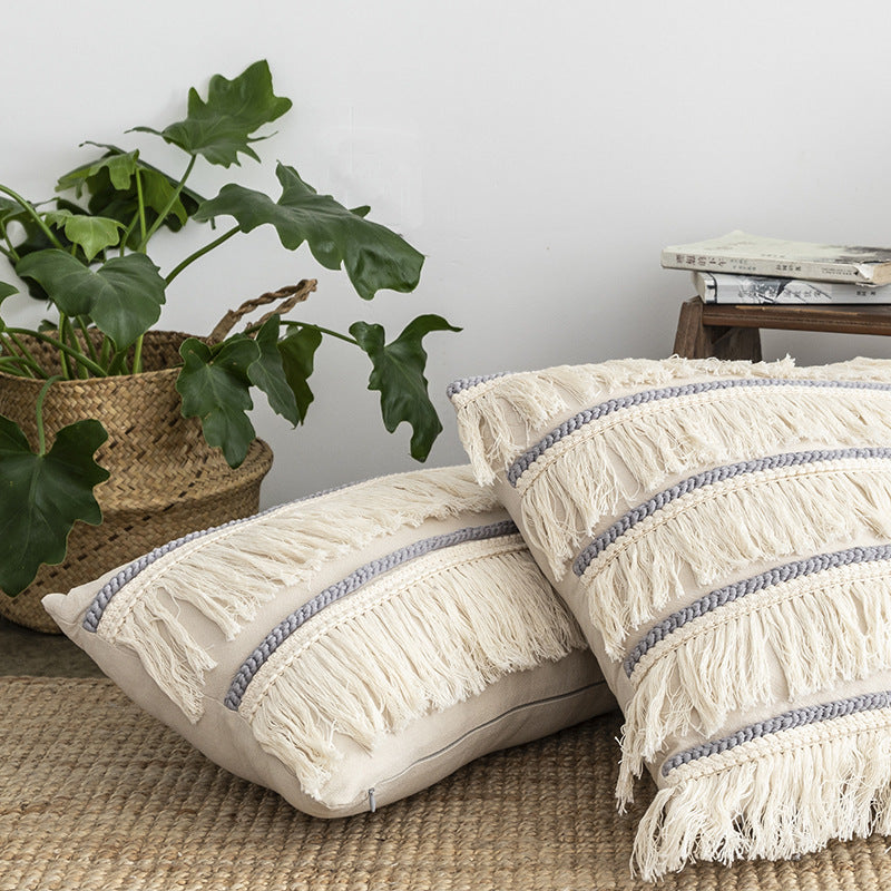 Luna Fringe Nordic-Inspired Cotton & Hemp Pillow Cover