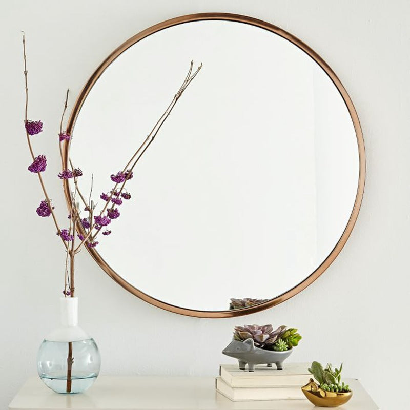 Nordic Elegance Round Wall Mirror - Sleek Metallic Frame