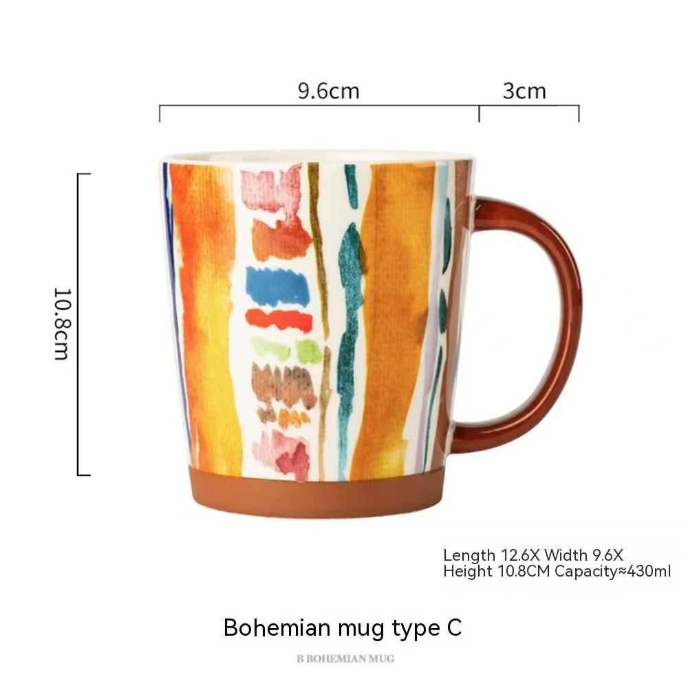 Artisanal Bohemian Hand-Painted Ceramic Mug - Unique Graffiti Design