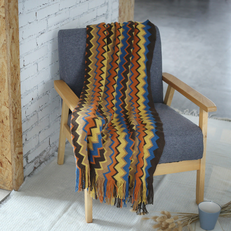 Vibrant Boho Chic Knitted Throw - Multicolor Cozy Blanket