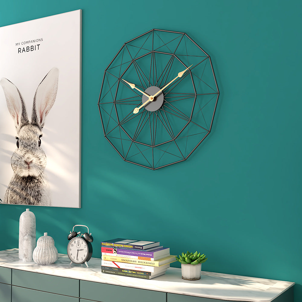 Vintage Elegance Geometric Wall Clock - Luxurious Wrought Iron Decor for Home & Office