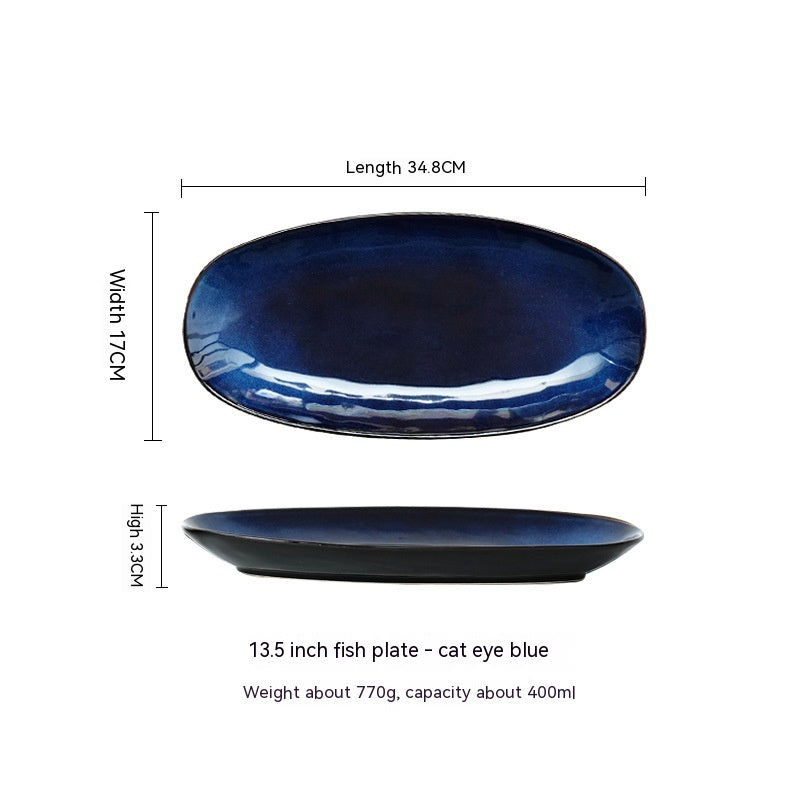 Elegance Glazed Oval Ceramic Plate - Sleek Dinnerware