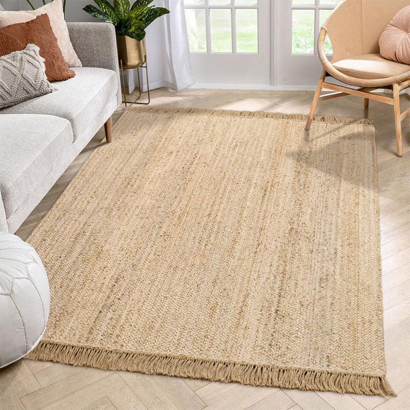 Eco-Chic Handwoven Jute Area Rug with Fringe Detail - Sustainable Home Decor