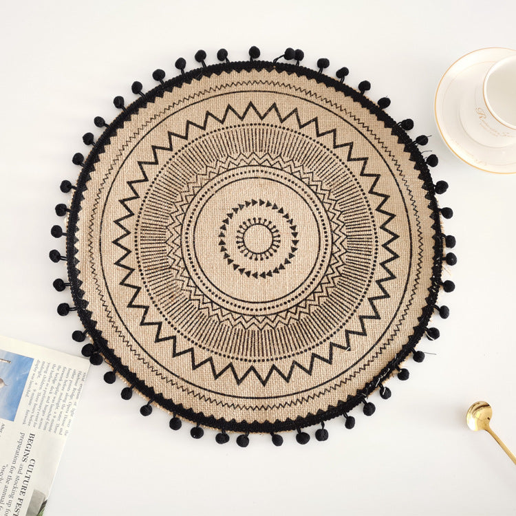 Eco-Chic Nordic Jute Placemat with Fringe and Cotton Ball Edging - 38cm