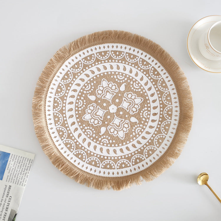 Eco-Chic Nordic Jute Placemat with Fringe and Cotton Ball Edging - 38cm