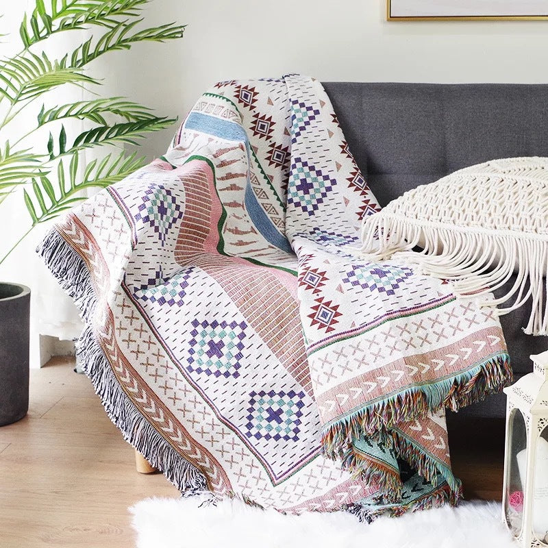Tribal Tapestry Knitted Throw - Versatile Geometric Sofa Blanket
