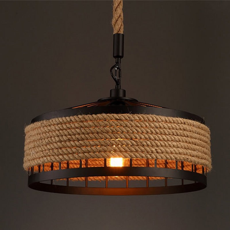 Rustic Charm Sisal Pendant Light - Handcrafted Industrial Elegance